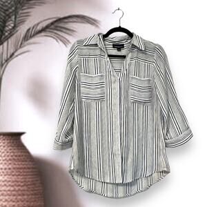 Size small Fortune + Ivy Blouse Striped Blue and White Button Down